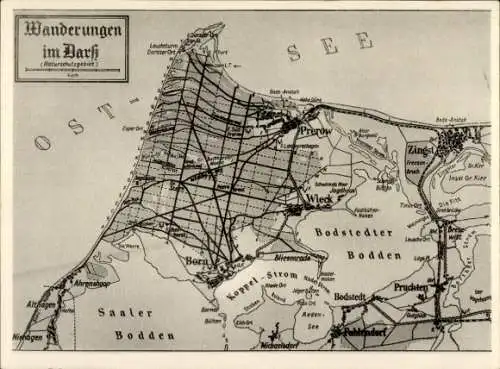 Landkarten Ak Wieck auf dem Darß, Bodstedter Bodden, Wanderungen im Darß