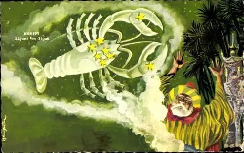 Künstler Ak Sternzeichen Krebs aus der Wunderlampe, Ali Astro