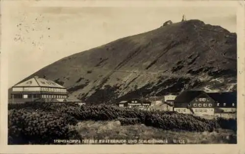 Ak Karpacz Krummhübel Schlesien, Dom Śląski, Schlesierhaus, Schneekoppe, Riesenbaude