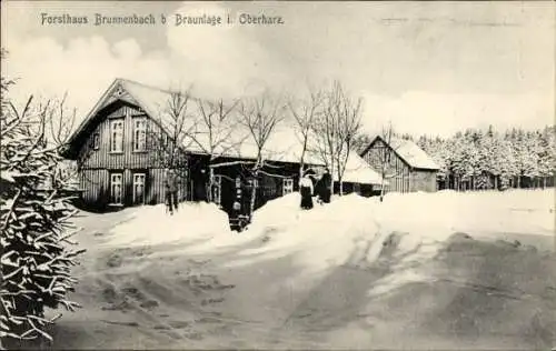 Ak Braunlage im Oberharz, Forsthaus Brunnenbach, Winter