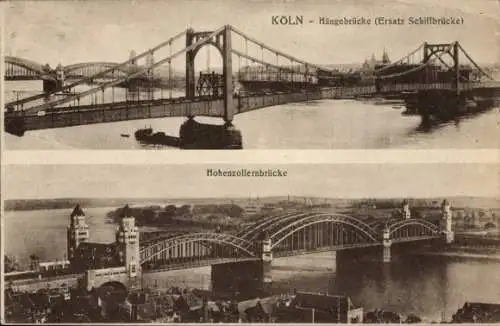 Ak Köln am Rhein, Hängebrücke (Ersatz Schiffbrücke), Hohenzollernbrücke