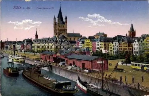 Ak Köln am Rhein, Frankenwerft, Schiffe