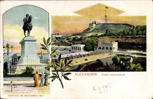 Ak Alexandria Ägypten, Fort Napoleon, Statue von Mohamed Ali