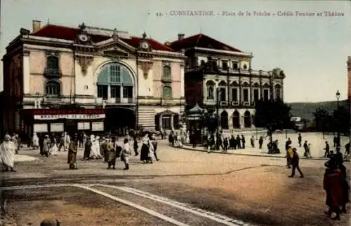 Ak Constantine Algerien, Place de la Brèche, Crédit Foncier, Theater