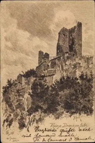 Künstler Ak Jander, Carl, Königswinter am Rhein, Ruine Drachenfels