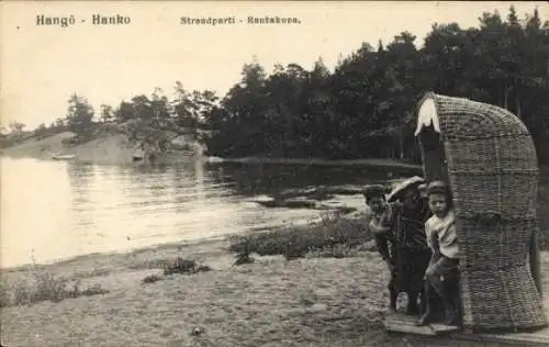 Ak Hanko Hangö Finnland, Strandpartie, Strandkorb