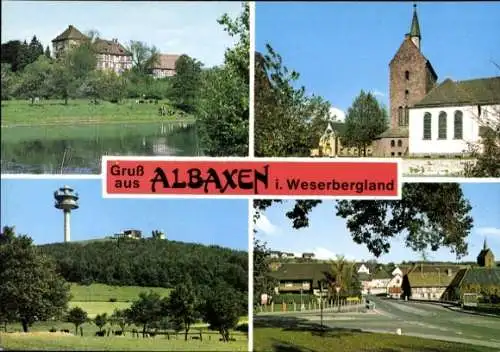 Ak Albaxen Höxter Nordrhein Westfalen, Teilansichten, Straßenpartie, Kirche