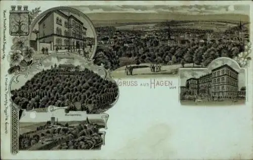 Mondschein Litho Hagen in Westfalen, Gymnasium, Hohenlimburg, Blankenstein