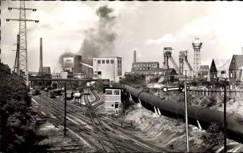 Ak Osterfeld Oberhausen Nordrhein Westfalen, Zeche Jakobi, Bahnstrecke, Güterwaggons, Wasserturm