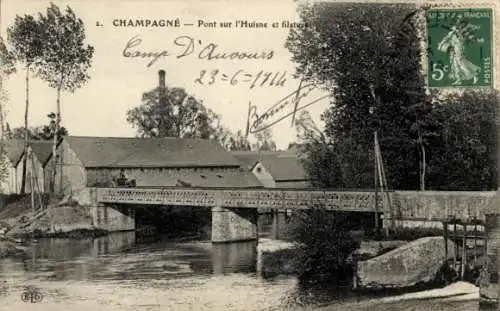 Ak Champagne Sarthe, Pont sur l'Huisne, Filature