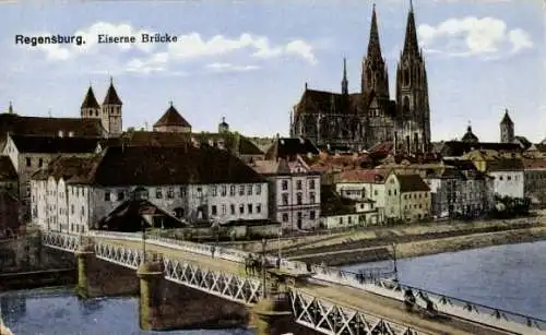 Ak Regensburg an der Donau Oberpfalz, Eiserne Brücke, Dom