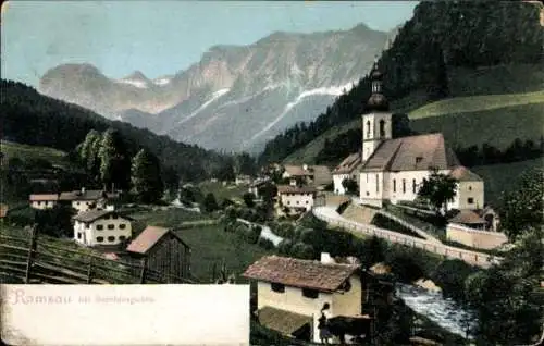 Ak Ramsau im Berchtesgadener Land Oberbayern, Teilansicht, Kirche