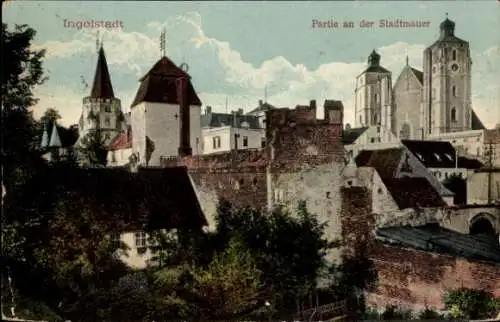 Ak Ingolstadt in Oberbayern, Teilansicht, Stadtmauer