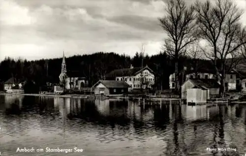 Ak Ambach am Starnberger See Münsing Oberbayern, Teilansicht vom Wasser gesehen