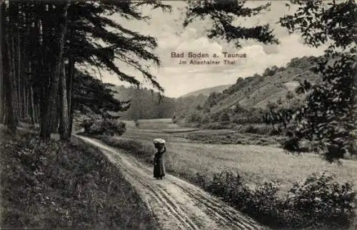 Ak Bad Soden am Taunus Hessen, Altenhainer Tal, Frau mit Korb