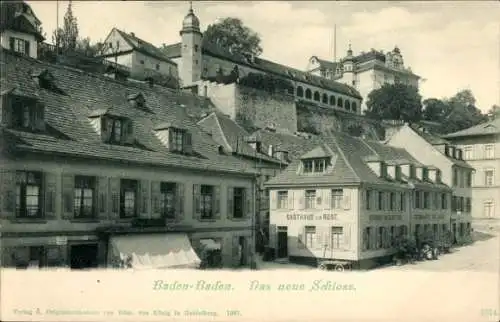 Ak Baden Baden am Schwarzwald, das neue Schloss, Gasthaus und Restaurant zur Rose