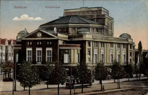 Ak Bochum im Ruhrgebiet, Stadttheater, Straßenbahn