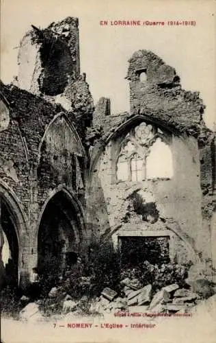 Ak Nomeny Meurthe et Moselle, Innenansicht der Kirche, Ruine