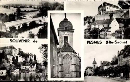 Ak Pesmes Haute Saône, Kirche, Brücke, Schloss