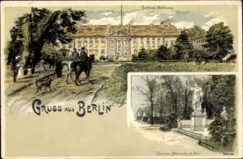 Künstler Litho Berlin Tiergarten, Schloss Bellevue, Denkmal Albrecht der Bär