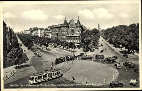 Ak Berlin Charlottenburg, Am Knie, Berliner Straße und Bismarckstraße, Straßenbahn, Kreisverkehr