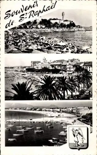 Ak Saint Raphaël Var, La Plage, vue d'ensemble et Boulevard de la Liberation, Frejus-Plage