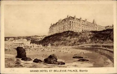 Ak Biarritz Pyrénées Atlantiques, Grand Hotel, Bellevue Palace