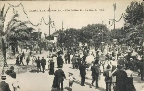 Ak Marseille Bouches du Rhône, Kolonialausstellung, Große Allee