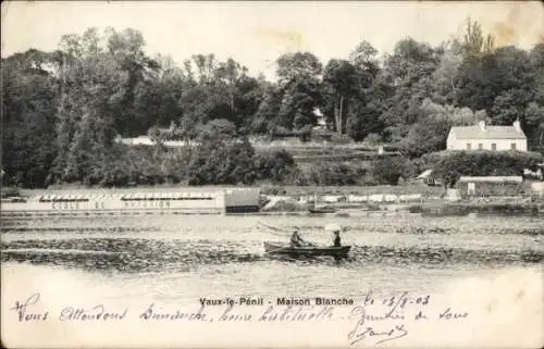 Ak Vaux le Pénil Seine et Marne, Maison Blanche, Ruderboot