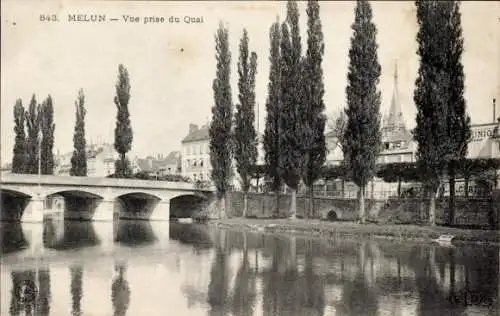 Ak Melun Seine et Marne, vue prise du Quai