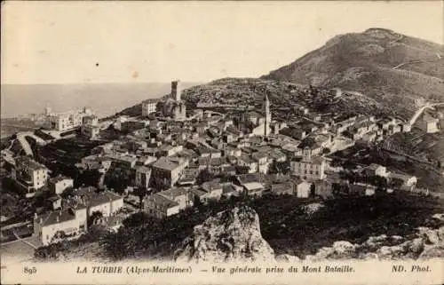 Ak La Turbie Alpes Maritimes, Vue generale prise du Mont Bataille