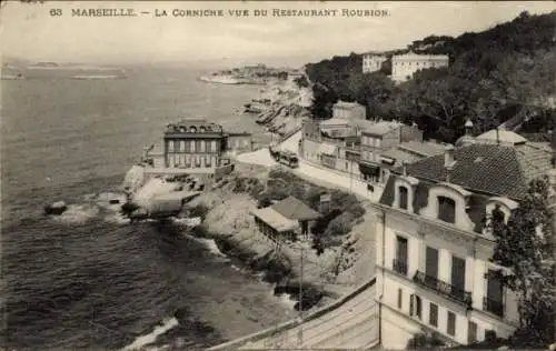 Ak Marseille Bouches du Rhône, La Corniche vue du restaurant Roubion