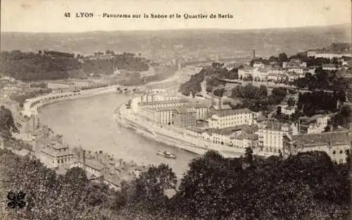 Ak Lyon Rhône, Panorama sur la Saone, Quartier de Serin