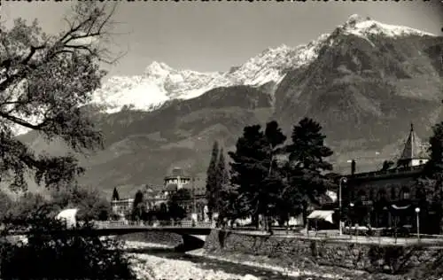 Ak Meran Merano Südtirol, Teilansicht, Brücke