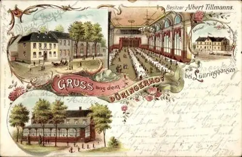 Litho Lüttringhausen Remscheid, Gastwirtschaft Düringerhof, Inh. Albert Tillmanns, Saal, Bahnhof