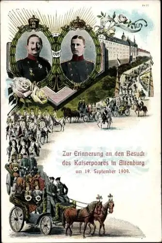 Litho Altenburg in Thüringen, Kaiserbesuch 1909, Wilhelm II, Herzog Ernst II. von Sachsen Altenburg