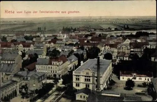 Ak Riesa an der Elbe Sachsen, Totale von der Trinitatiskirche aus gesehen