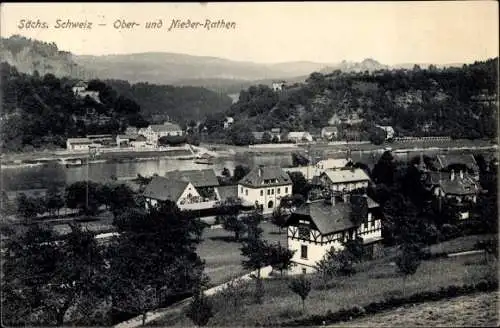 Ak Rathen an der Elbe Sächsische Schweiz, Blick auf den Ort