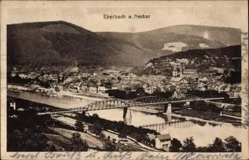 Ak Eberbach am Neckar, Blick auf die Stadt mit Kanalpartie und Brücke