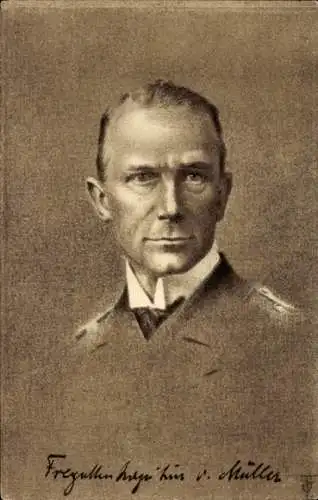 Künstler Ak Fregattenkapitän Karl von Müller, Portrait, SMS Emden, Kaiserliche Marine