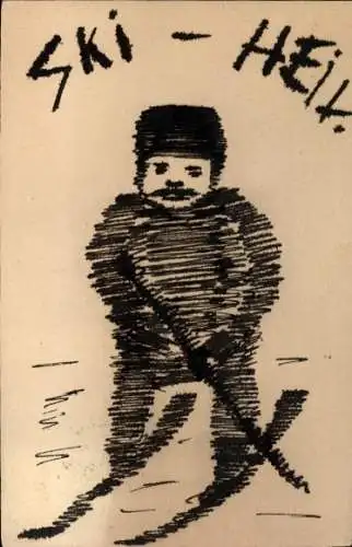 Handgemalt Ak Gmunden in Oberösterreich, Skifahrer, Ski-Heil