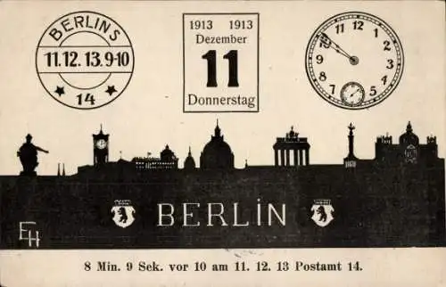 Ak 11.12.13, Donnerstag, Dezember, 1913, Uhr, Stadt, Wappen, Berlin