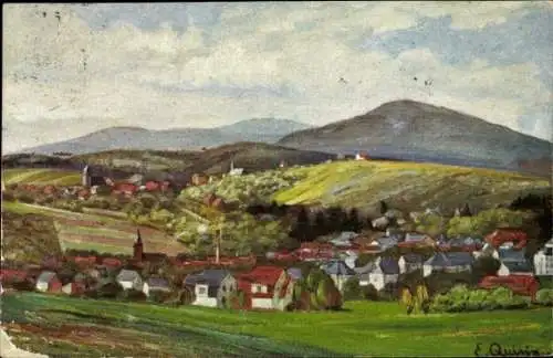 Künstler Ak Bad Soden am Taunus Hessen, Blick auf den Ort, Berge
