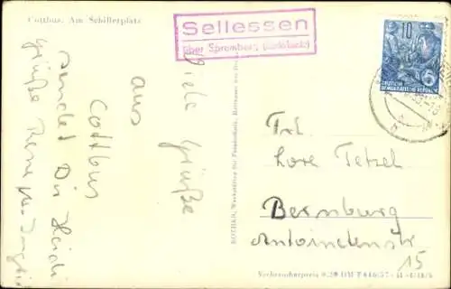 Ak Cottbus in der Niederlausitz, Schillerplatz, Springbrunnen