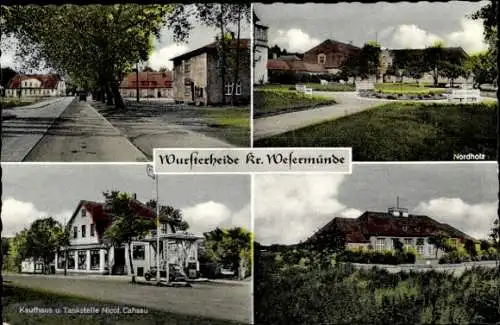 Ak Wursterheide Nordholz Wurster Nordseeküste, Platz, Kaufhaus ud Tankstelle