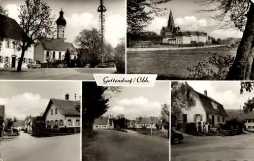 Ak Geltendorf in Oberbayern, Kirche, Straßenpartie