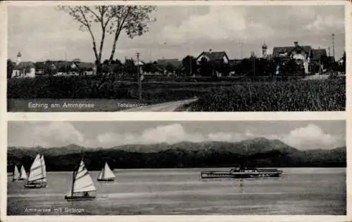 Ak Eching am Ammersee Oberbayern, Gesamtansicht, Ammersee, Dampfer