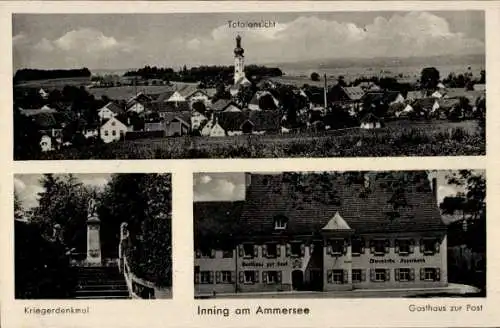 Ak Inning am Ammersee Oberbayern, Gesamtansicht, Kriegerdenkmal, Gasthaus zur Post