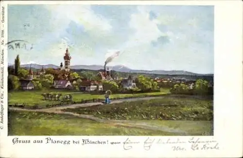 Künstler Ak Planegg Oberbayern, Panorama