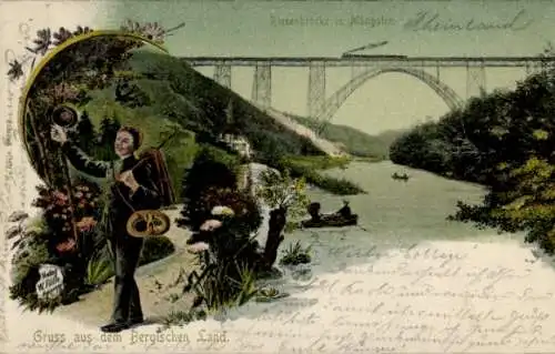 Ak Müngsten an der Wupper Wuppertal, Riesenbrücke, Wanderer, Bergisches Land